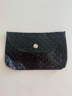 Black Patent Cosmetic Makeup Pouch | Quilted Travel Case Toiletry Bag 8" x 5"